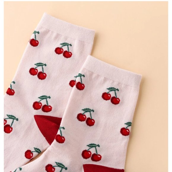 CHERRY PRINT SOCKS IN LIGHT PINK - Picture 3 of 3